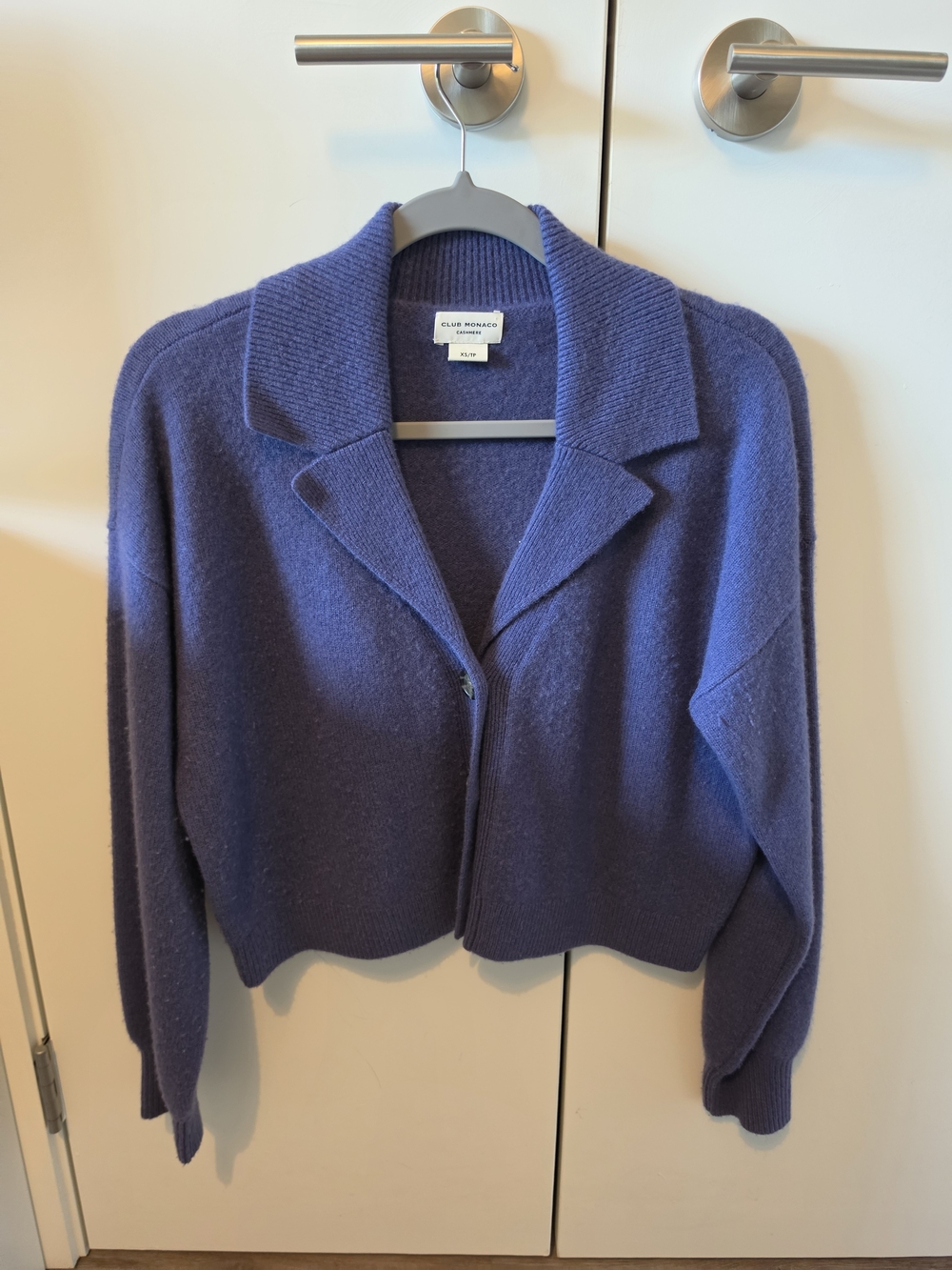 Club Monaco Deep Purple Cropped Collared Wool Cardigan